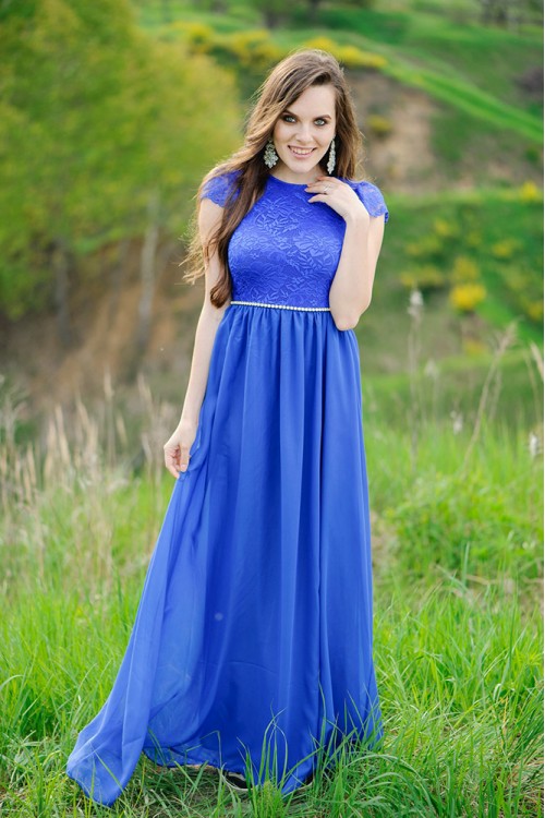 Синее шифоновое платье в греческом стиле Roza